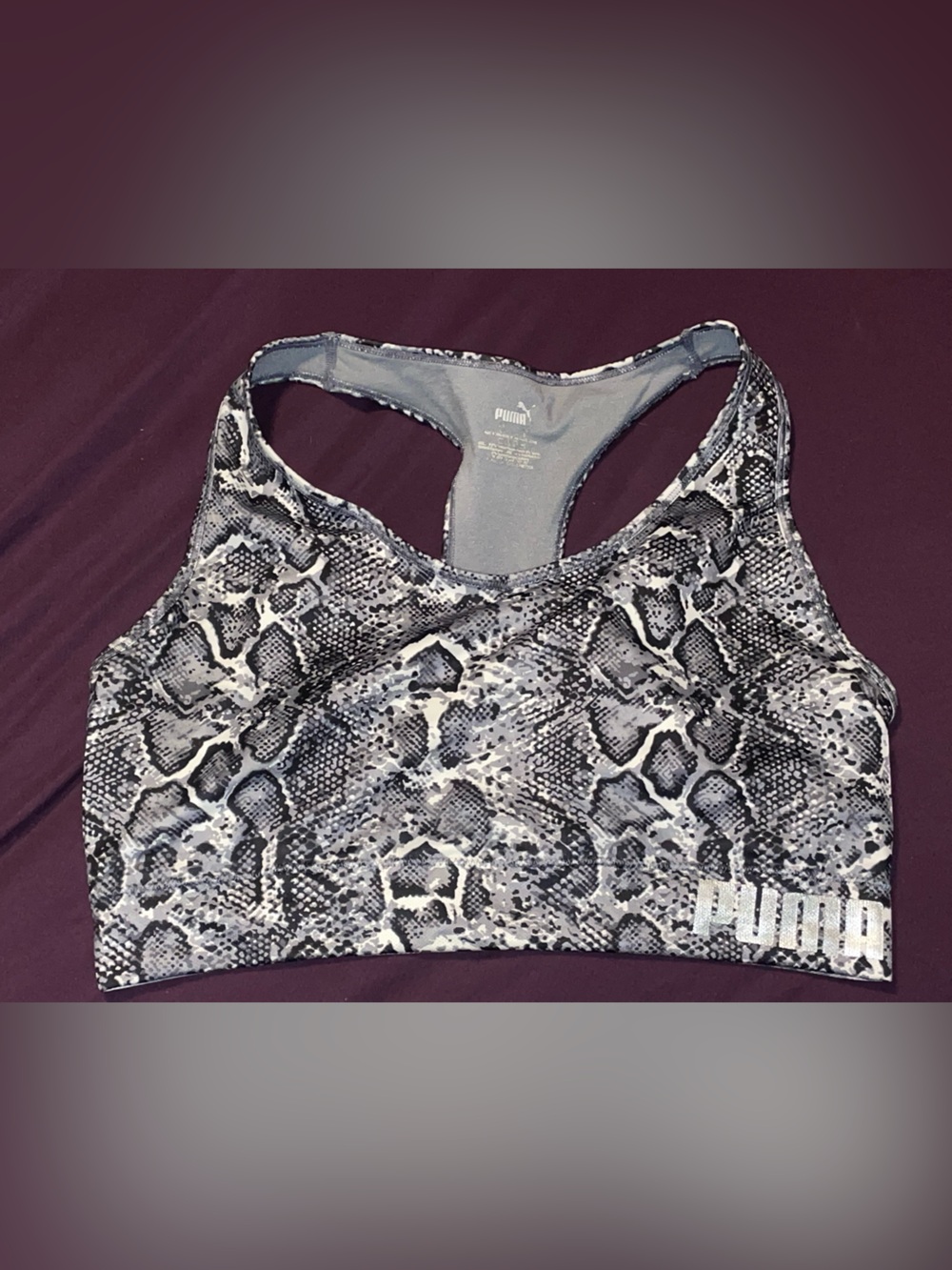 PUMA Black and White Snake-Print Sports Crop Top